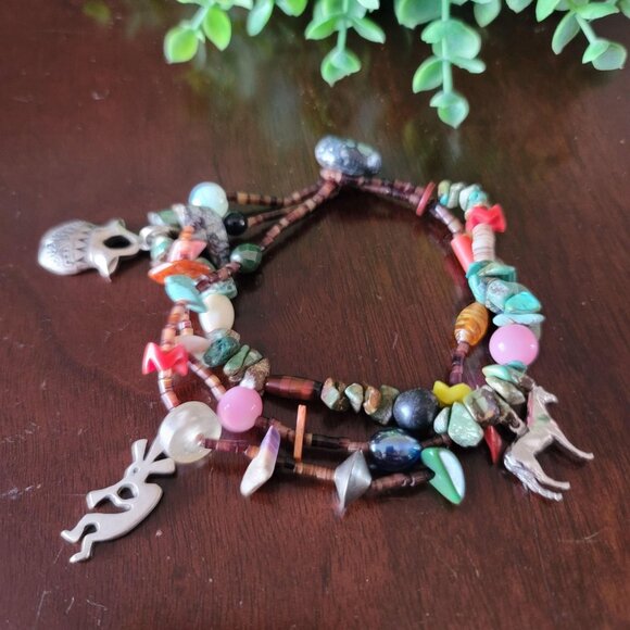 Jewelry - Multi Strand Native American Style Chip Bracelet Kokopelli Wedding Vase Turquois